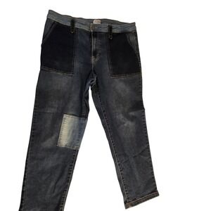 Time and Tru Womens Jeans Blue Denim Size 16 Patchwork High Rise Cropped